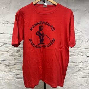 Vintage 70s 80s Manneken Pis Brussels Belgium Statue Souvenir Tourist T Shirt